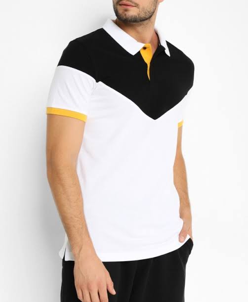 Black and White Contrast Half Sleeve Polo Shirt for Men