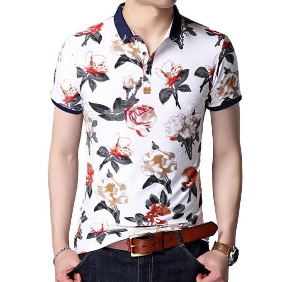 Full Body Floral Printed Half Sleeve Casual Polo Shirts For Men