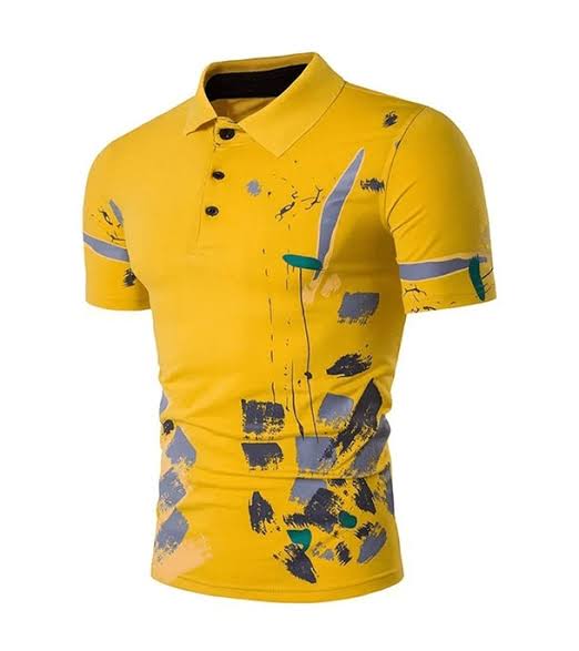 Printed Yellow Color Half Sleeve Polo T-shirt for Men