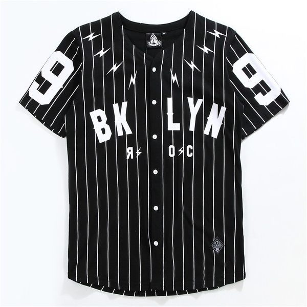 Black Color White Stripe Half Sleeve V-neck Baseball Shirt For Men
