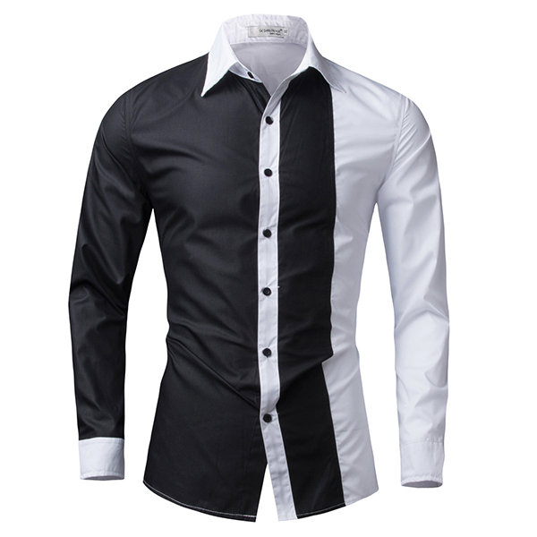 Black and White Contrast Slim Fit Full Sleeve Shirt For Men